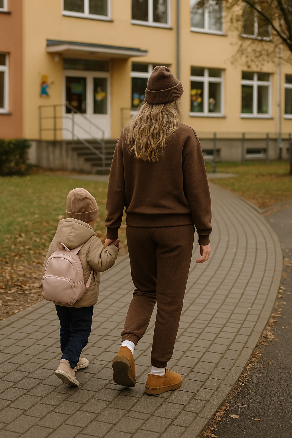 šokoladinis moteriškas treningas basic set, YVlimited šiltas šokoladinis kostiumėlis be logotipų, moteriškas laisvalaikio kostiumėlis šokolado spalvos